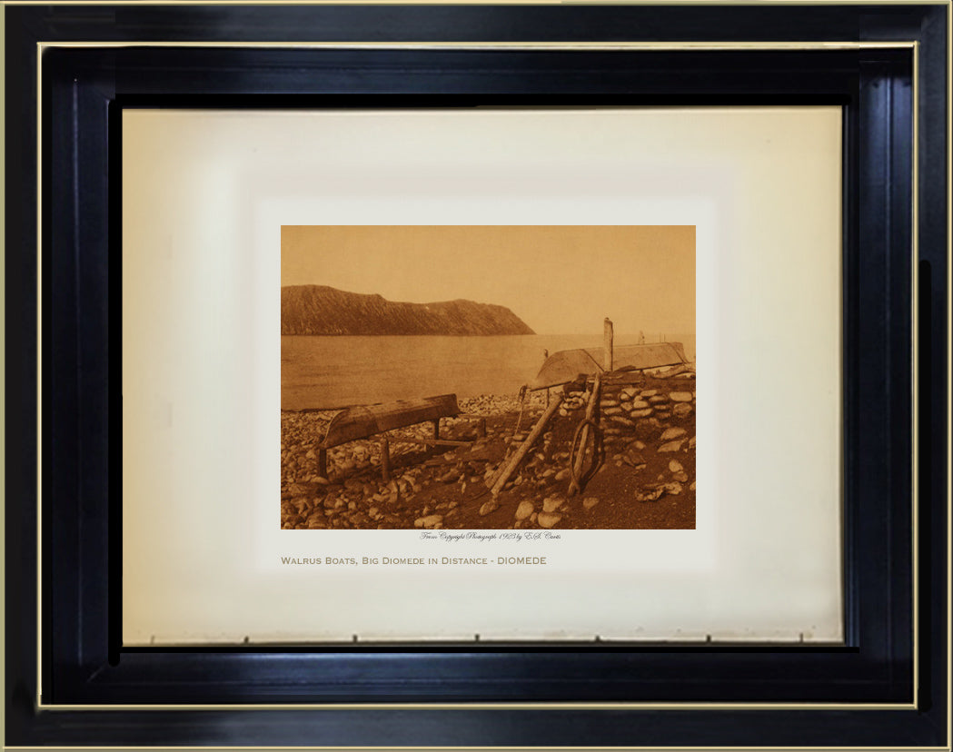 Walrus Boats, Big Diomede in Distance